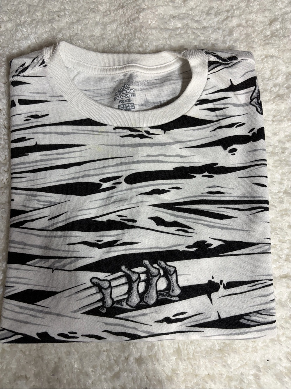 White & Black Graphic Short Sleeve Tee with Skeleton Detail